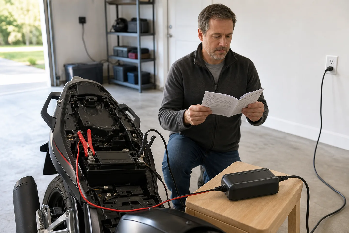 A realistic, unbranded project scene related to choosing a battery maintainer for a seasonal vehicle
