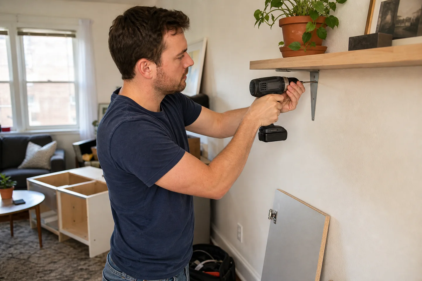 A realistic, unbranded project scene related to how to choose a cordless drill for everyday home repairs
